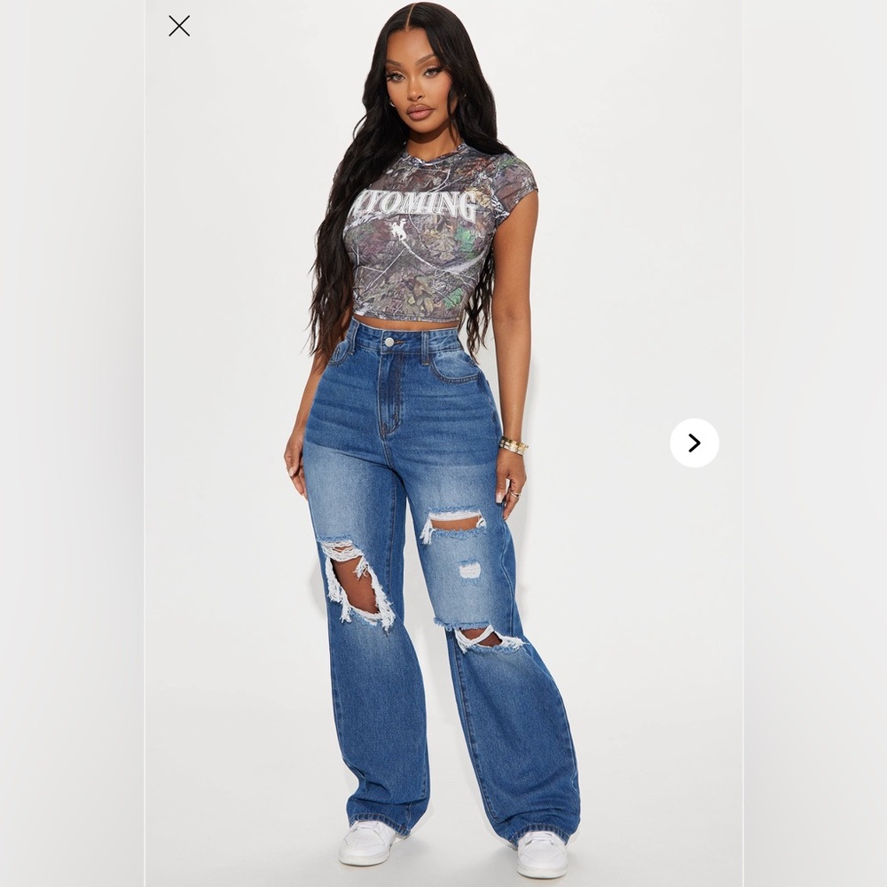 Women’s Fashion Nova Distressed Baggy Wide Leg Blue Jeans Size 13